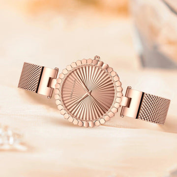 Luxury Brand Elegant Gold Tone Geometric Dial Women's Quartz Movement Watches Stainless Steel Mesh Belt Watches